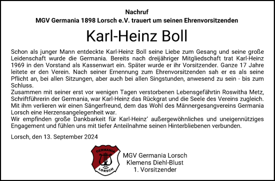 Traueranzeige von Karl-Heinz Boll von Bergsträßer Anzeiger