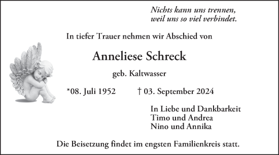 Traueranzeige von Anneliese Schreck von Mannheimer Morgen