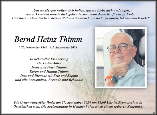 Traueranzeige von Bernd Heinz Thimm von Fränkische Nachrichten