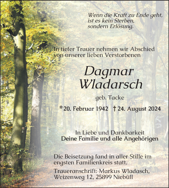 Traueranzeige von Dagmar Wladarsch von Mannheimer Morgen