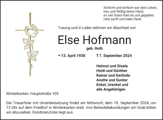 Traueranzeige von Else Hofmann von Bergsträßer Anzeiger