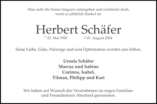 Traueranzeige von Herbert Schäfer von Mannheimer Morgen