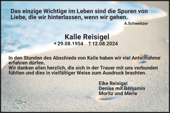 Traueranzeige von Kalle Reisigel von Mannheimer Morgen