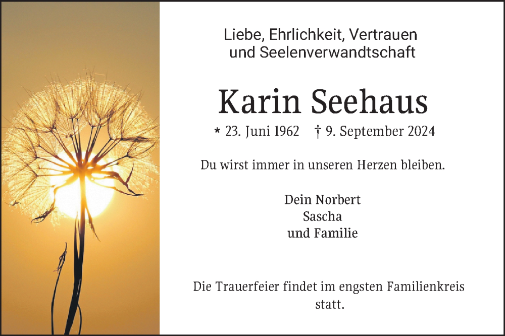  Traueranzeige für Karin Seehaus vom 13.09.2024 aus Bergsträßer Anzeiger