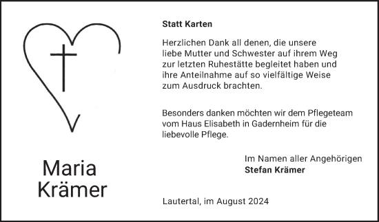 Traueranzeige von Maria Krämer von Bergsträßer Anzeiger