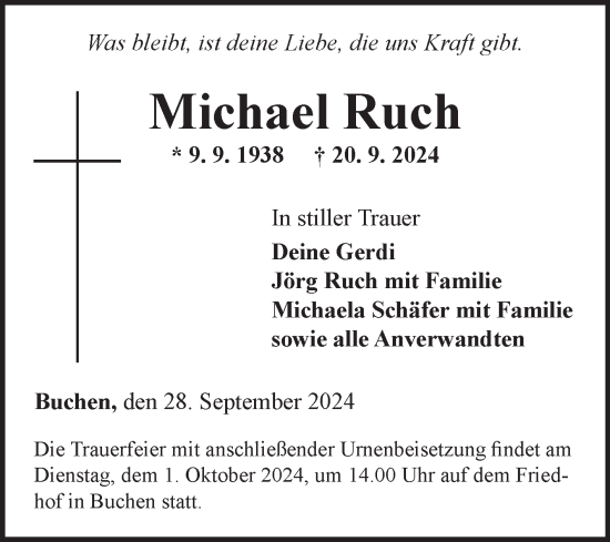 Traueranzeige von Michael Ruch von Fränkische Nachrichten