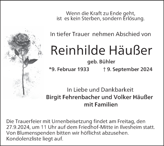 Traueranzeige von Reinhilde Häußer von Mannheimer Morgen