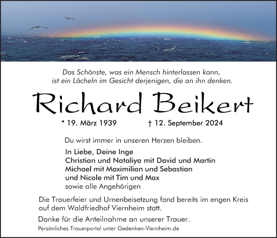 Traueranzeige von Richard Beikert von Mannheimer Morgen