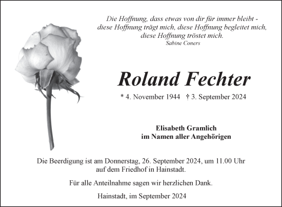 Traueranzeige von Roland Fechter von Fränkische Nachrichten