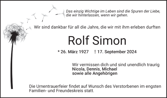 Traueranzeige von Rolf Simon von Mannheimer Morgen