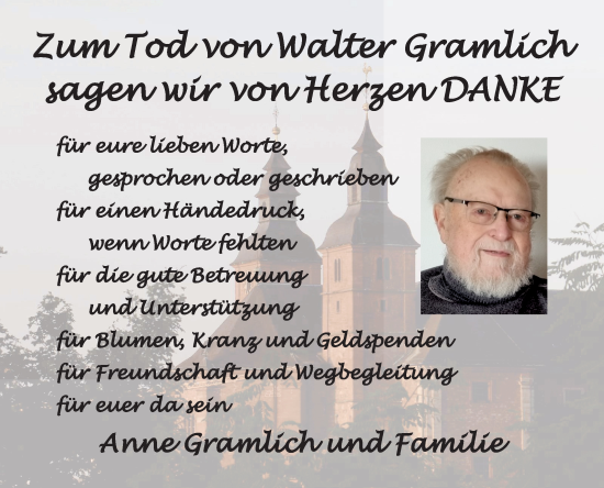 Traueranzeige von Walter Gramlich von Fränkische Nachrichten