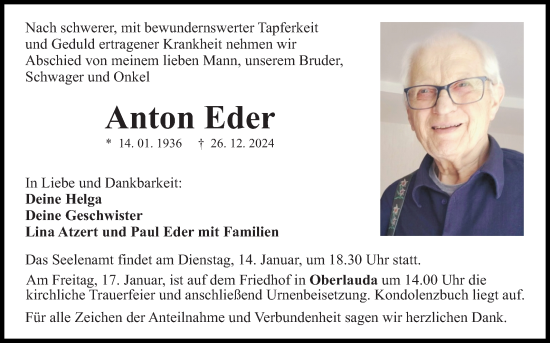 Traueranzeige von Anton Eder von Fränkische Nachrichten