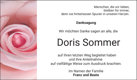 Traueranzeige von Doris Sommer von Mannheimer Morgen