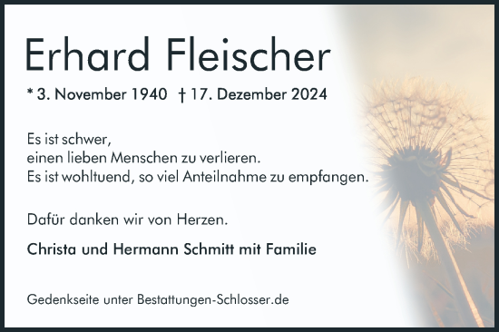 Traueranzeige von Erhard Fleischer von Mannheimer Morgen