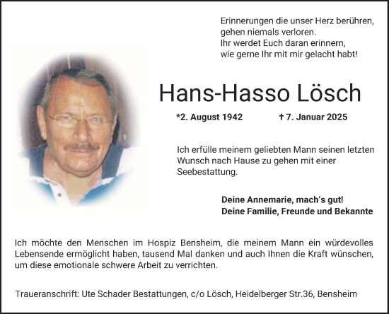 Traueranzeige von Hans-Hasso Lösch von Bergsträßer Anzeiger