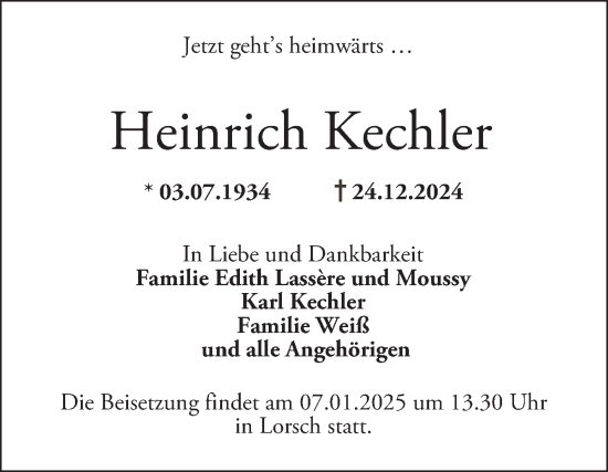 Traueranzeige von Heinrich Kechler von Bergsträßer Anzeiger