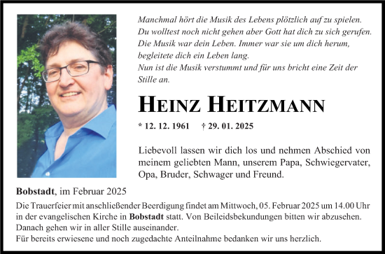 Traueranzeige von Heinz Heitzmann von Fränkische Nachrichten