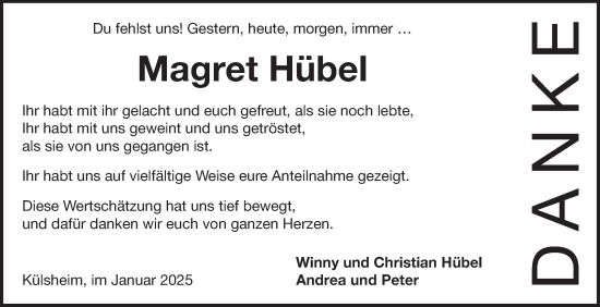 Traueranzeige von Magret Hübel von Fränkische Nachrichten