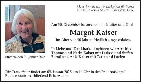 Traueranzeige von Margot Kaiser von Fränkische Nachrichten