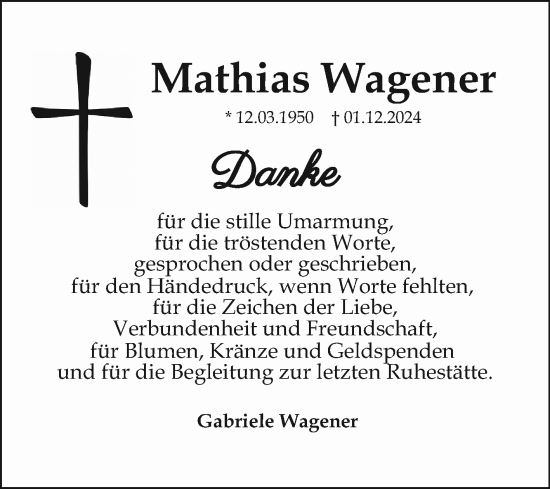 Traueranzeige von Mathias Wagener von Mannheimer Morgen