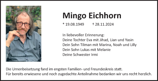 Traueranzeige von Mingo Eichhorn von Fränkische Nachrichten