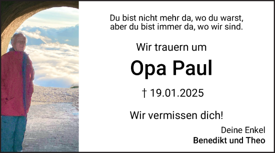 Traueranzeige von Paul Bückner von Fränkische Nachrichten