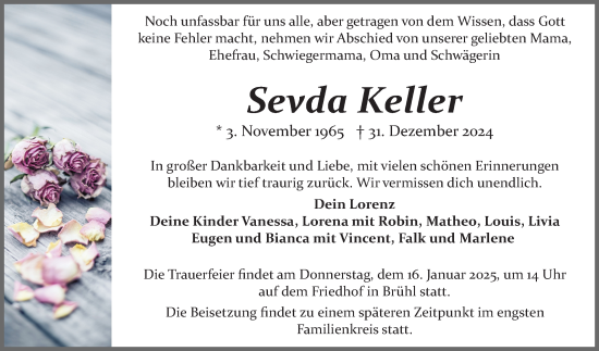 Traueranzeige von Sevda Keller von Schwetzinger Zeitung