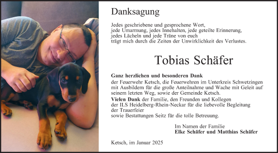Traueranzeige von Tobias Schäfer von Schwetzinger Zeitung