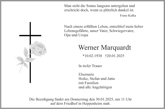 Traueranzeige von Werner Marquardt von Bergsträßer Anzeiger