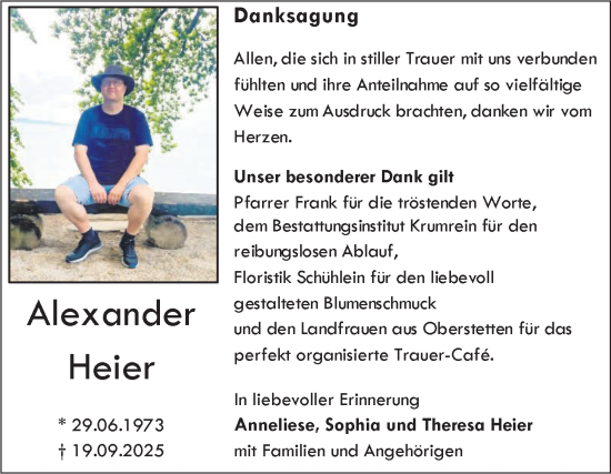 Traueranzeige von Alexander Heier von Fränkische Nachrichten