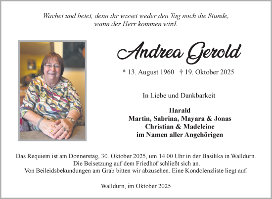 Traueranzeige von Andrea Gerold von Fränkische Nachrichten