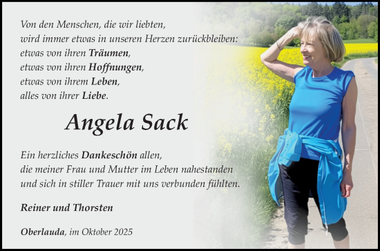 Traueranzeige von Angela Sack von Fränkische Nachrichten