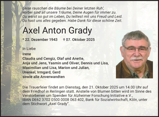 Traueranzeige von Axel Anton Grady von Schwetzinger Zeitung