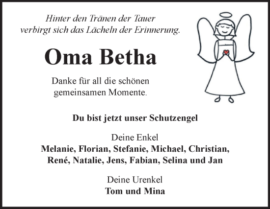 Traueranzeige von Bertha Gundling von Fränkische Nachrichten