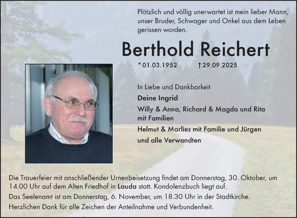  Traueranzeige für Berthold Reichert vom 24.10.2025 aus Fränkische Nachrichten