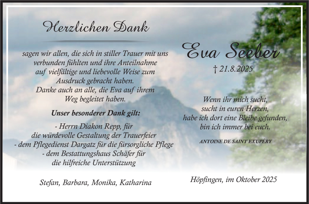  Traueranzeige für Eva Seeber vom 11.10.2025 aus Fränkische Nachrichten