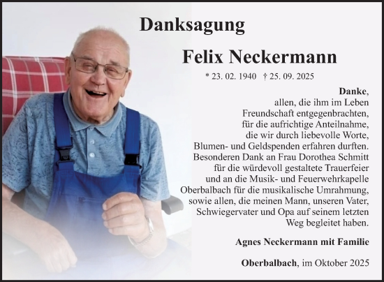 Traueranzeige von Felix Neckermann von Fränkische Nachrichten