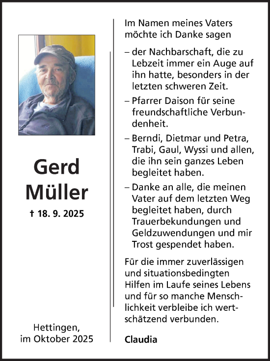 Traueranzeige von Gerd Müller von Fränkische Nachrichten