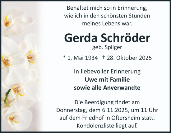 Traueranzeige von Gerda Schröder von Schwetzinger Zeitung