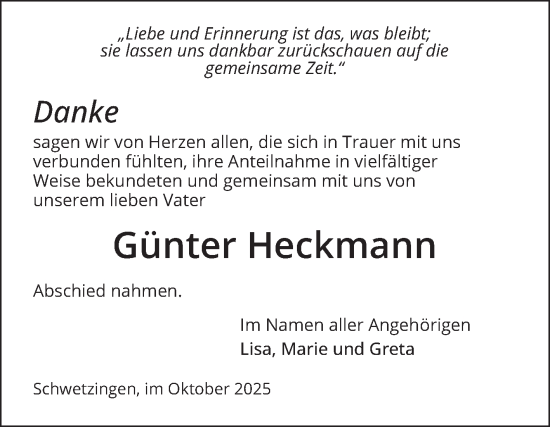 Traueranzeige von Günter Heckmann von Schwetzinger Zeitung