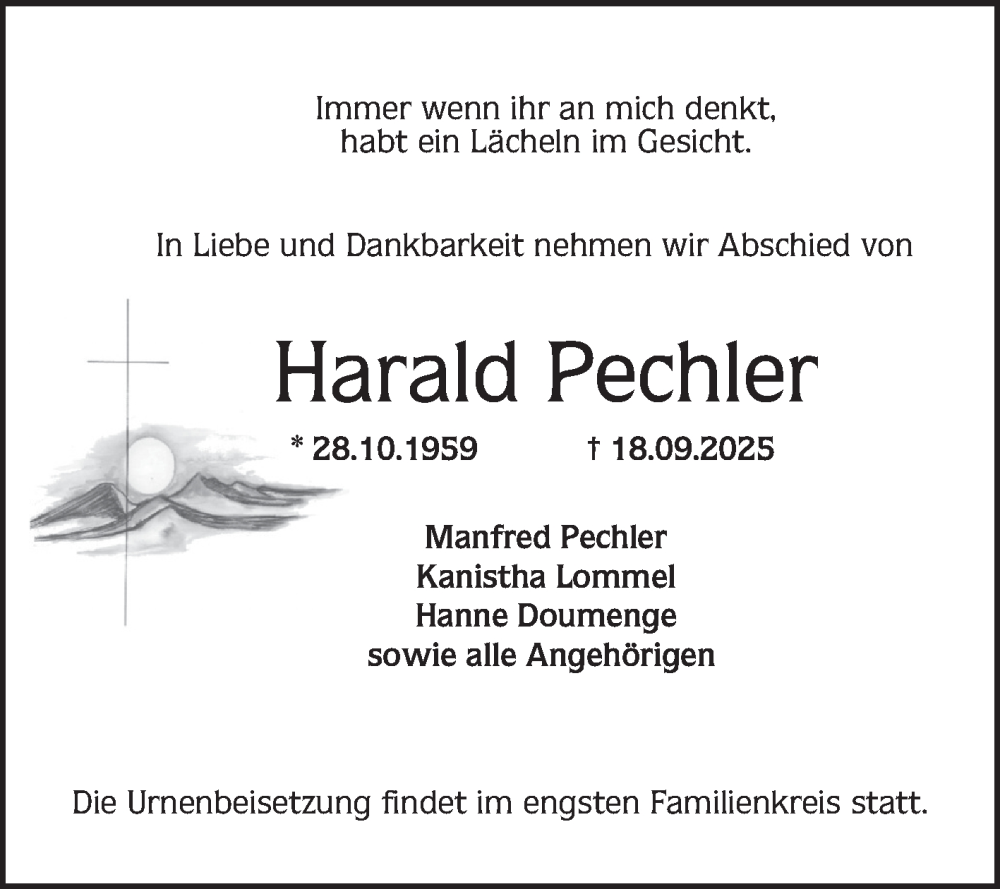  Traueranzeige für Harald Pechler vom 04.10.2025 aus Mannheimer Morgen