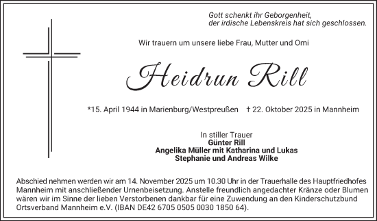 Traueranzeige von Heidrun Rill von Mannheimer Morgen