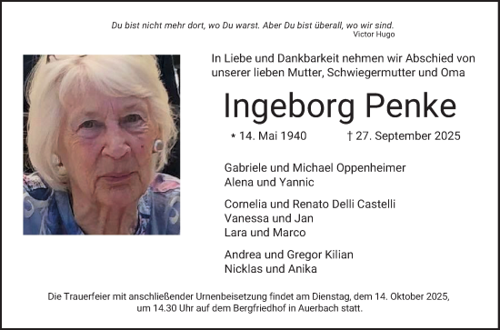 Traueranzeige von Ingeborg Penke von Bergsträßer Anzeiger