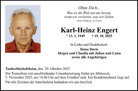 Traueranzeige von Karl-Heinz Engert von Fränkische Nachrichten
