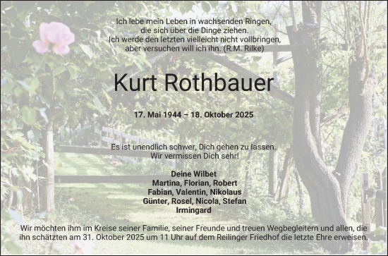 Traueranzeige von Kurt Rothbauer von Schwetzinger Zeitung