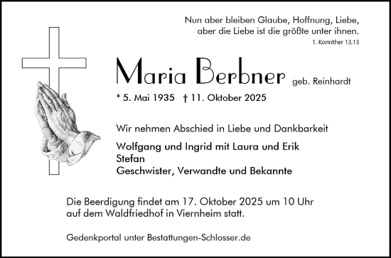 Traueranzeige von Maria Perbner von Mannheimer Morgen