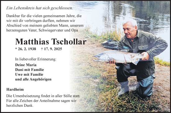 Traueranzeige von Matthias Tschollar von Fränkische Nachrichten