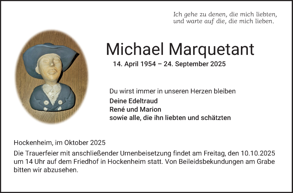  Traueranzeige für Michael Marquetant vom 04.10.2025 aus Schwetzinger Zeitung