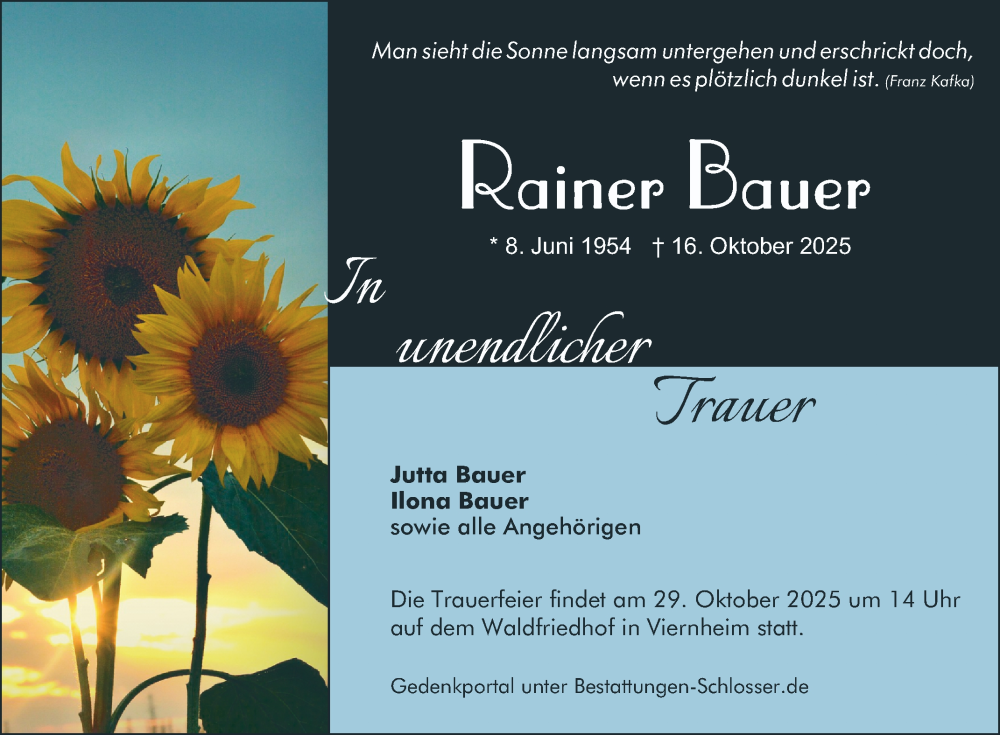  Traueranzeige für Rainer Bauer vom 25.10.2025 aus Mannheimer Morgen