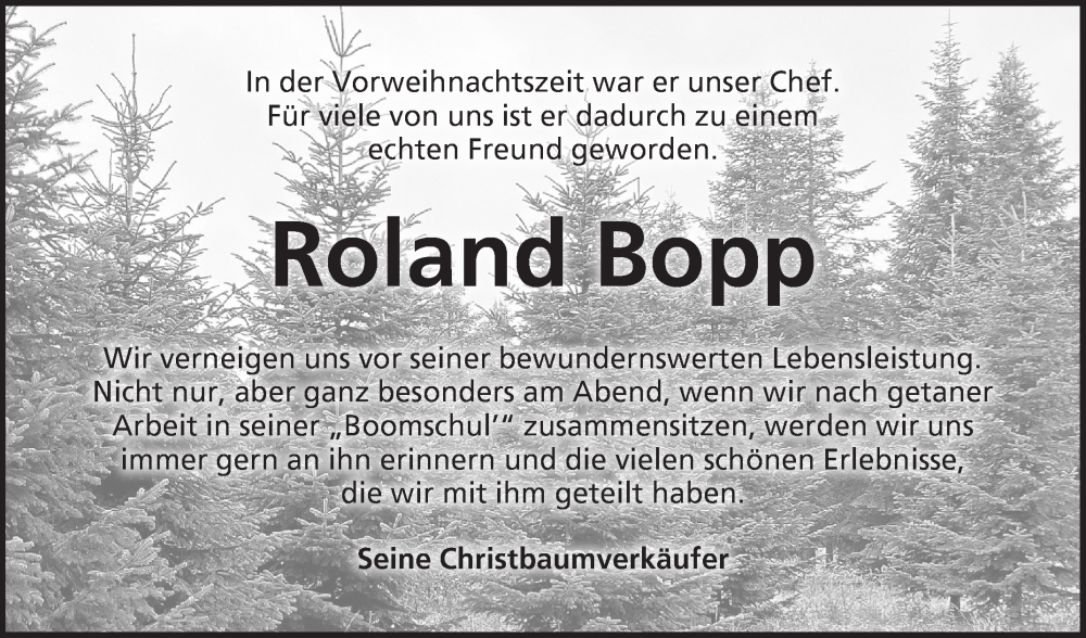  Traueranzeige für Roland Bopp vom 04.10.2025 aus Fränkische Nachrichten